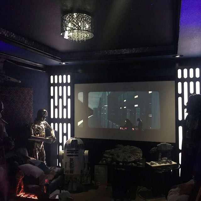 Death Star Panels in home theater room
